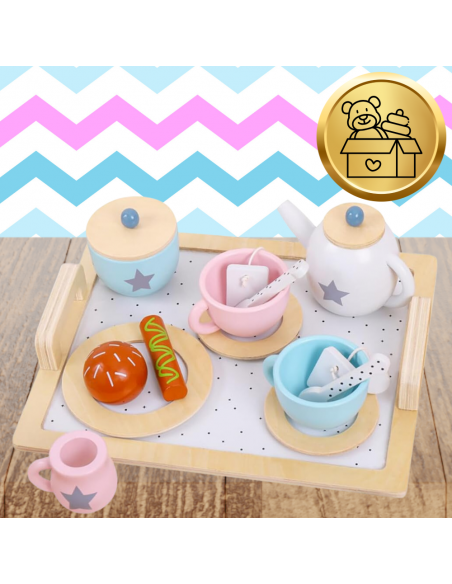 DUŻY ZESTAW DO HERBATY KAWY DLA DZIECI DREWNIANY SERWIS KAWOWY DO ZABAWY
