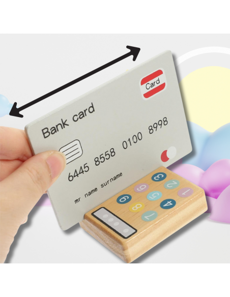 Drewniana Kasa Fiskalna Sklepowa Dla Dzieci z Pieniędzmi Kartą Czytnikiem Zabawka Edukacyjna