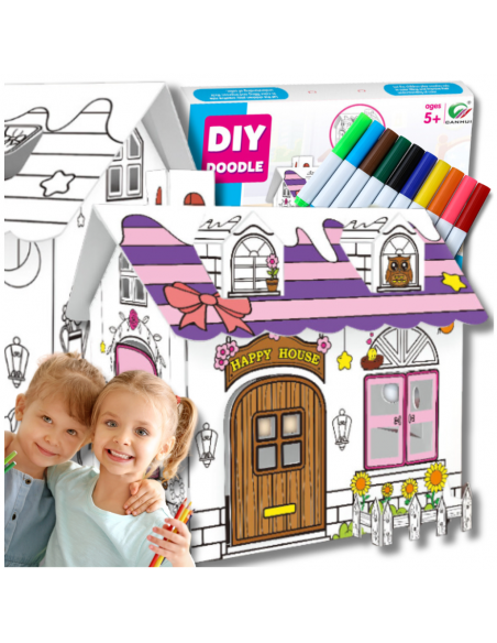 DOMEK SKŁADANY DLA DZIECI DO MALOWANIA KOLOROWANIA KREATYWNA ZABAWA PISAKI