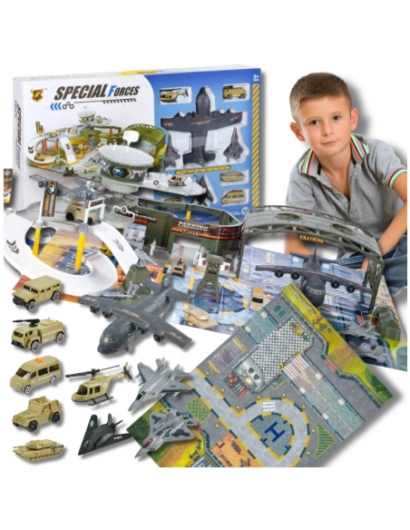 LOTNISKO BAZA WOJSKOWA ZESTAW XL ZABAWKA DLA DZIECI SAMOLOTY POJAZDY HANGAR