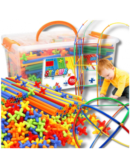 ZESTAW KLOCKÓW KONSTRUKCYJNYCH 800 ELEMENTÓW KREATYWNE SŁOMKI DLA DZIECI