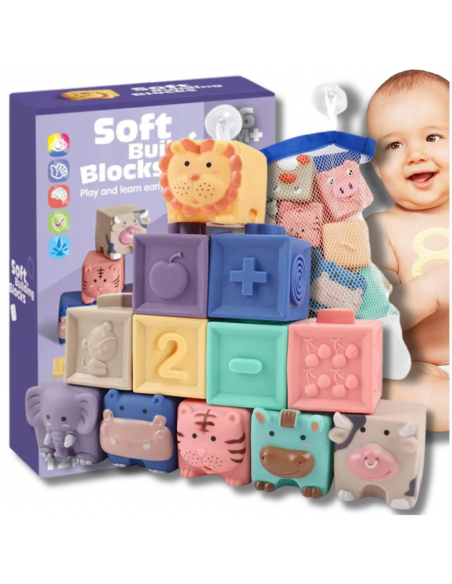 Miękkie kreatywne klocki sensoryczne dla niemowląt dzieci funkcja gryzaka 13 el.