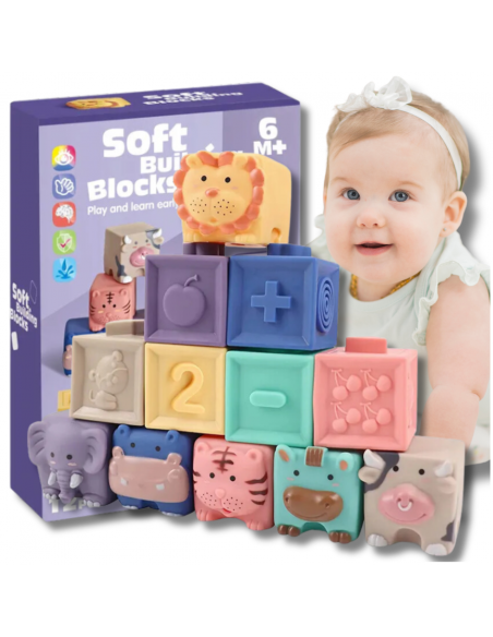 Miękkie kreatywne klocki sensoryczne dla niemowląt dzieci funkcja gryzaka 12 el.