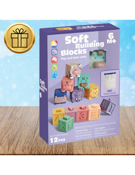 Miękkie kreatywne klocki sensoryczne dla niemowląt dzieci funkcja gryzaka 12 el.