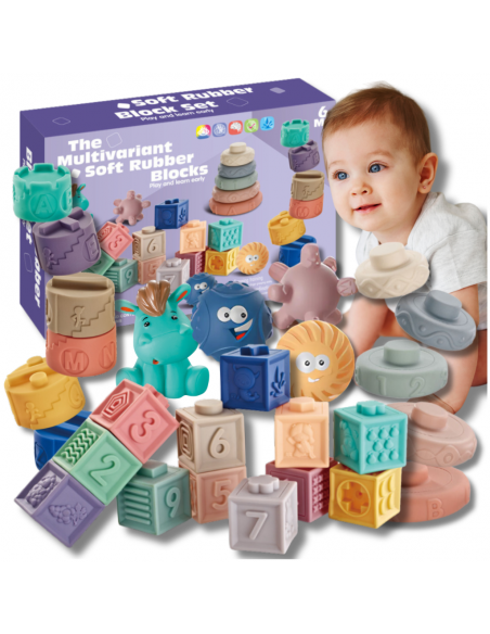 Miękkie kreatywne klocki sensoryczne dla niemowląt dzieci funkcja gryzaka 27 el.