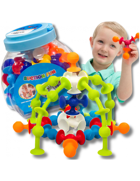 SILIKONOWE KLOCKI KONSTRUKCYJNE Z PRZYSSAWKAMI 48 EL DLA DZIECI EDUKACYJNE