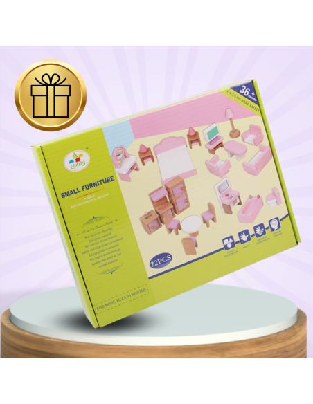 DREWNIANE MEBELKI DLA LALEK 22 EL ZESTAW DO ZABAWY DLA DZIECI DO DOMKU