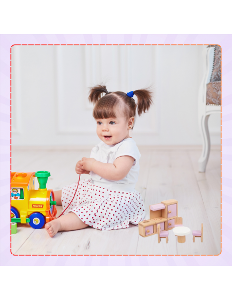 DREWNIANE MEBELKI DLA LALEK 22 EL ZESTAW DO ZABAWY DLA DZIECI DO DOMKU