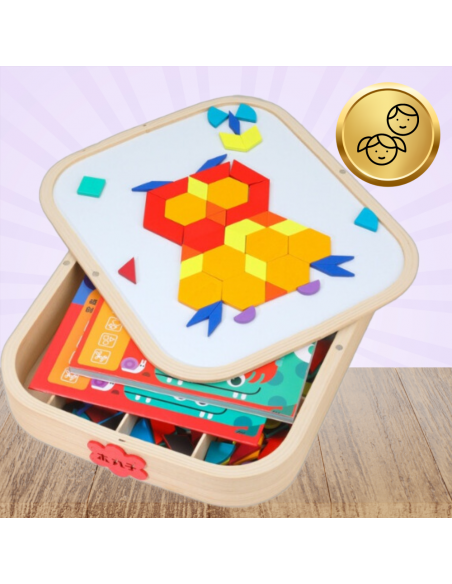 DREWNIANA SKRZYNKA Z MAGNETYCZNĄ MOZAIKĄ MONTESSORI KREATYWNA ZABAWA DLA DZIECI