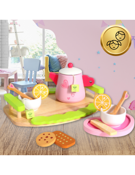 DREWNIANY SERWIS DO HERBATY DLA DZIECI DUŻY ZESTAW DO KREATYWNEJ ZABAWY