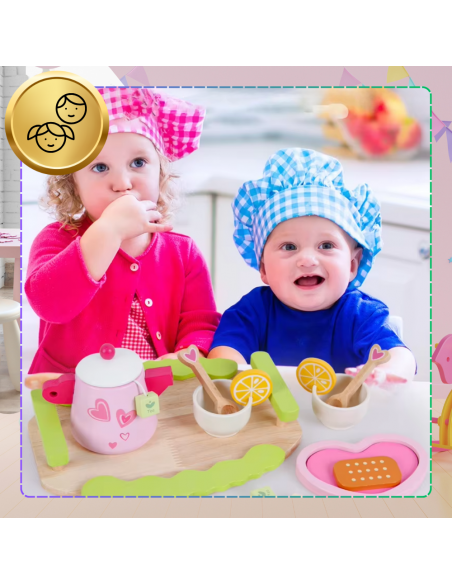 DREWNIANY SERWIS DO HERBATY DLA DZIECI DUŻY ZESTAW DO KREATYWNEJ ZABAWY