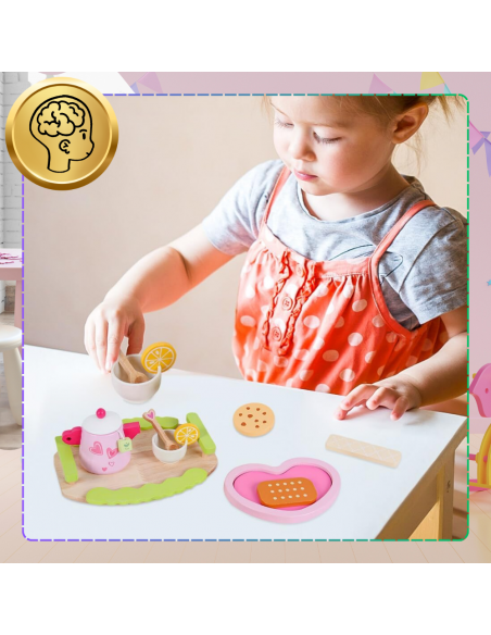 DREWNIANY SERWIS DO HERBATY DLA DZIECI DUŻY ZESTAW DO KREATYWNEJ ZABAWY