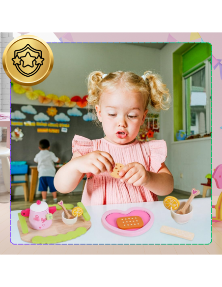 DREWNIANY SERWIS DO HERBATY DLA DZIECI DUŻY ZESTAW DO KREATYWNEJ ZABAWY