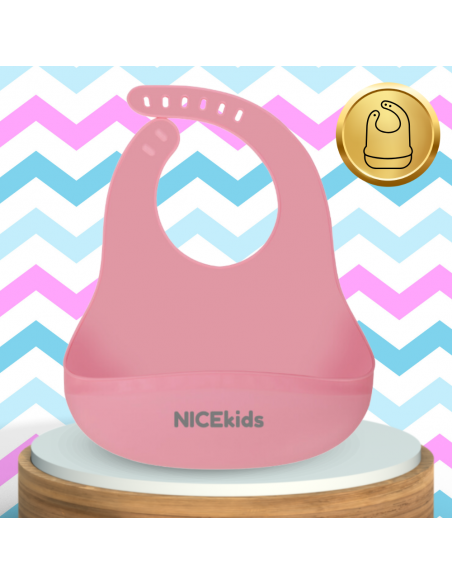 Śliniak dla Dzieci Silikonowy z Kieszonką Wodoodporny NICEkids różowy