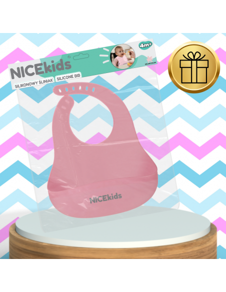 Śliniak dla Dzieci Silikonowy z Kieszonką Wodoodporny NICEkids różowy