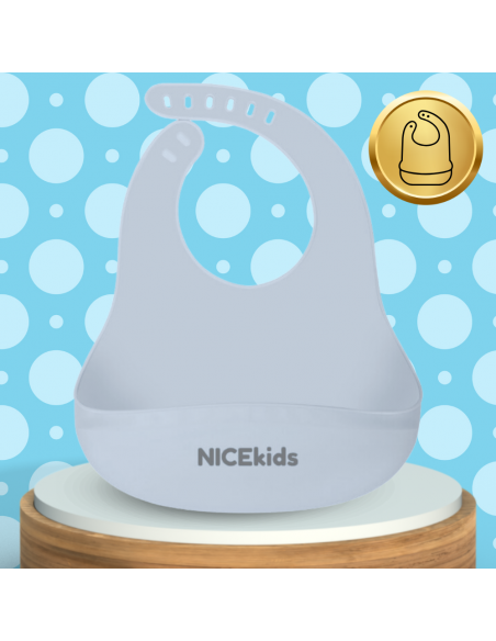 Śliniak dla Dzieci Silikonowy z Kieszonką Wodoodporny NICEkids niebieski