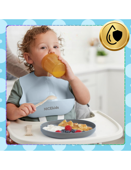 Śliniak dla Dzieci Silikonowy z Kieszonką Wodoodporny NICEkids niebieski