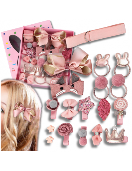 ZESTAW OZDÓB DO WŁOSÓW DLA DZIEWCZYNKI  GUMKI SPINKI + PUDEŁKO