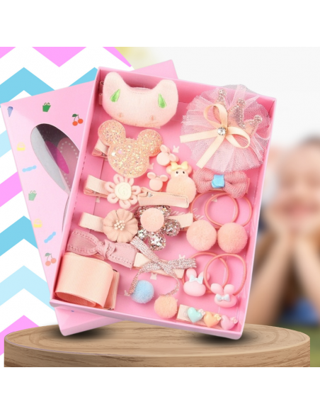 ZESTAW OZDÓB DO WŁOSÓW DLA DZIEWCZYNKI  GUMKI SPINKI + PUDEŁKO