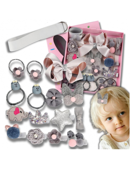 ZESTAW OZDÓB DO WŁOSÓW DLA DZIEWCZYNKI  GUMKI SPINKI + PUDEŁKO
