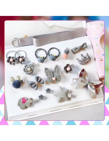 ZESTAW OZDÓB DO WŁOSÓW DLA DZIEWCZYNKI  GUMKI SPINKI + PUDEŁKO