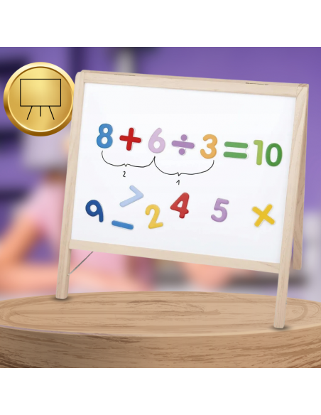 Duża drewniana suchościeralna dwustronna tablica kredowa magnetyczna 4w1 akcesoria