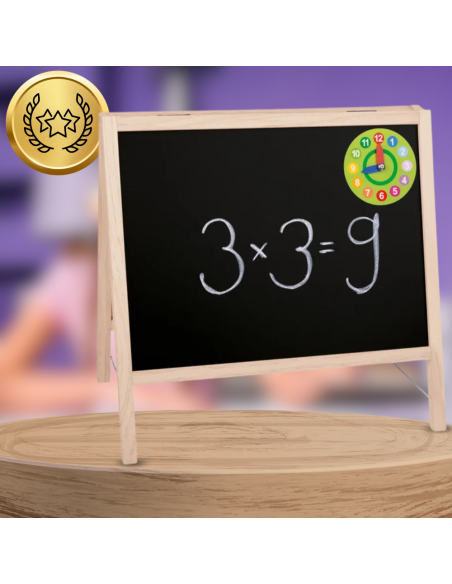 Duża drewniana suchościeralna dwustronna tablica kredowa magnetyczna 4w1 akcesoria