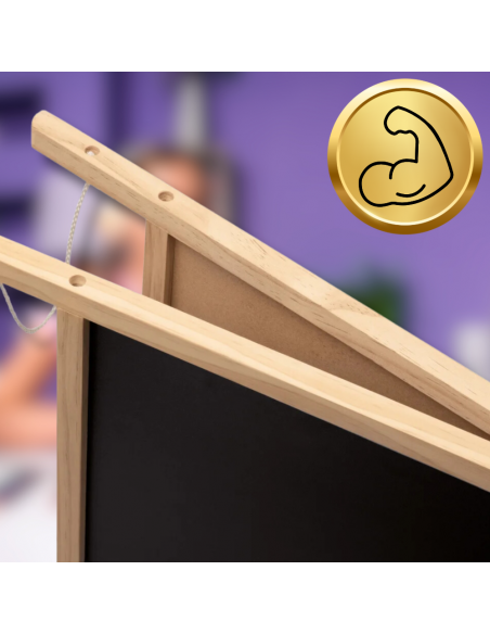 Duża drewniana suchościeralna dwustronna tablica kredowa magnetyczna 4w1 akcesoria