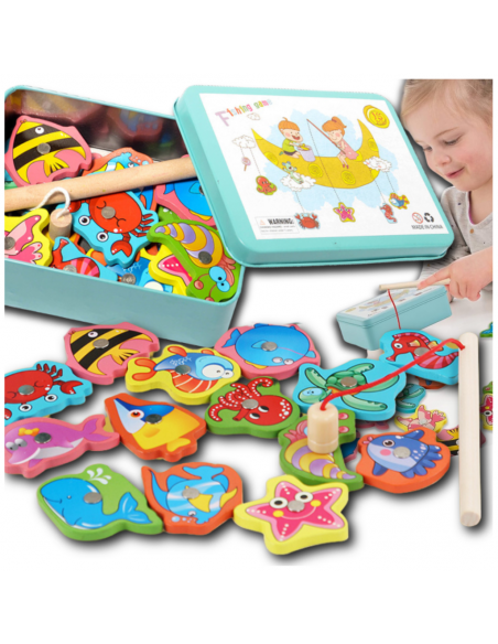 RYBKI DO ŁOWIENIA GRA ZRĘCZNOŚCIOWA WĘDKA DREWNIANE W METALOWEJ PUSZCE