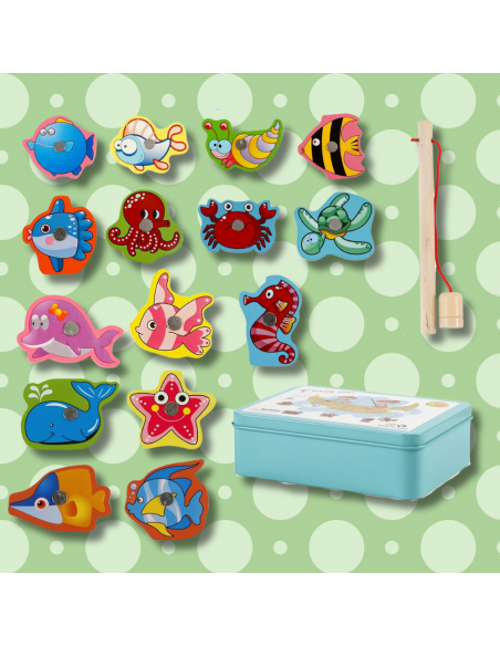 RYBKI DO ŁOWIENIA GRA ZRĘCZNOŚCIOWA WĘDKA DREWNIANE W METALOWEJ PUSZCE