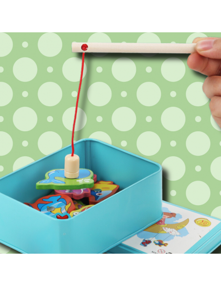 RYBKI DO ŁOWIENIA GRA ZRĘCZNOŚCIOWA WĘDKA DREWNIANE W METALOWEJ PUSZCE