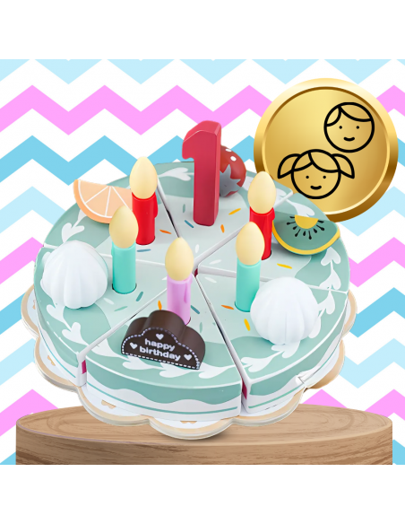 DREWNIANY TORT CIASTO DO KROJENIA DUŻY ZESTAW DLA DZIECI Z AKCESORIAM