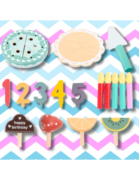 DREWNIANY TORT CIASTO DO KROJENIA DUŻY ZESTAW DLA DZIECI Z AKCESORIAM