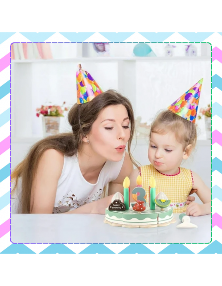 DREWNIANY TORT CIASTO DO KROJENIA DUŻY ZESTAW DLA DZIECI Z AKCESORIAM