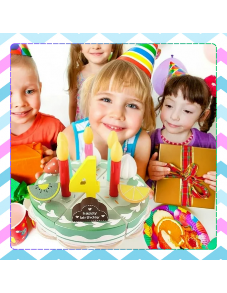 DREWNIANY TORT CIASTO DO KROJENIA DUŻY ZESTAW DLA DZIECI Z AKCESORIAM