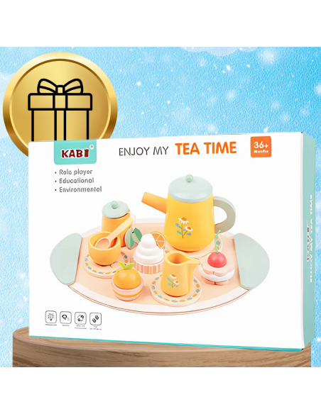DUŻY ZESTAW DO HERBATY KAWY DLA DZIECI DREWNIANY SERWIS KAWOWY DO ZABAWY
