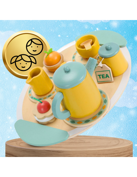 DUŻY ZESTAW DO HERBATY KAWY DLA DZIECI DREWNIANY SERWIS KAWOWY DO ZABAWY