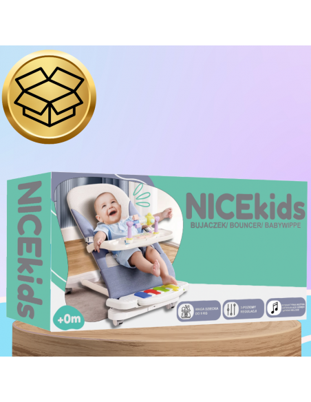 LEŻACZEK DLA NIEMOWLĄT BUJACZEK SKŁADANY NICEKIDS + PIANINKO GRZECHOTKI ZABAWKI GRAJĄCE