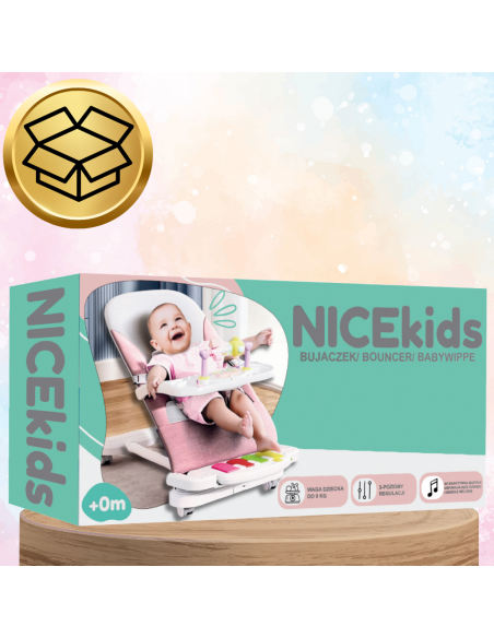 LEŻACZEK DLA NIEMOWLĄT BUJACZEK SKŁADANY NICEKIDS + PIANINKO GRZECHOTKI ZABAWKI GRAJĄCE