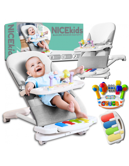 LEŻACZEK DLA NIEMOWLĄT BUJACZEK SKŁADANY NICEKIDS + PIANINKO GRZECHOTKI ZABAWKI GRAJĄCE