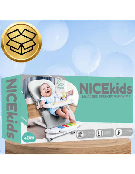 LEŻACZEK DLA NIEMOWLĄT BUJACZEK SKŁADANY NICEKIDS + PIANINKO GRZECHOTKI ZABAWKI GRAJĄCE