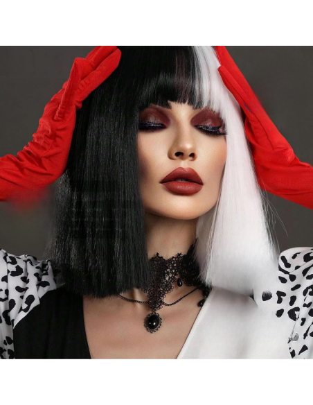 PERUKA WŁOSY KRÓTKIE CZARNO BIAŁE Z GRZYWKĄ KARNAWAŁ PARTY FOTOBUDKA PANIEŃSKI URODZINY