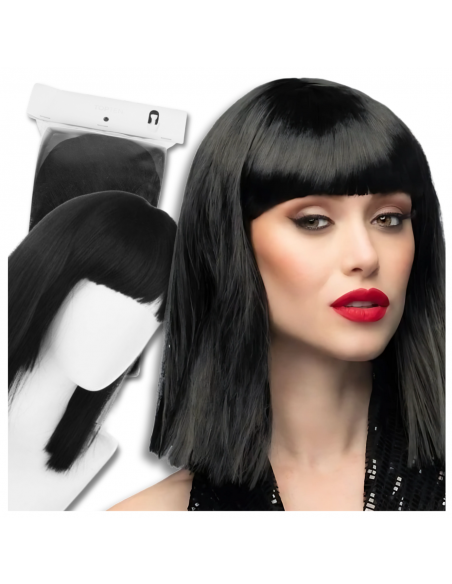 PERUKA WŁOSY KRÓTKIE CZARNE Z GRZYWKĄ KARNAWAŁ PARTY FOTOBUDKA PANIEŃSKI URODZINY