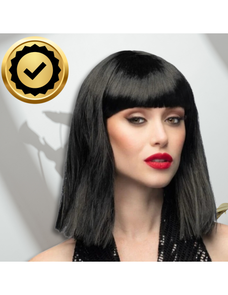 PERUKA WŁOSY KRÓTKIE CZARNE Z GRZYWKĄ KARNAWAŁ PARTY FOTOBUDKA PANIEŃSKI URODZINY