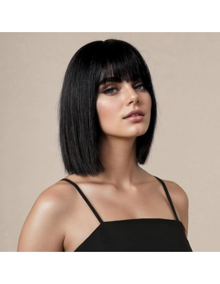 PERUKA WŁOSY KRÓTKIE CZARNE Z GRZYWKĄ KARNAWAŁ PARTY FOTOBUDKA PANIEŃSKI URODZINY