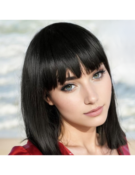 PERUKA WŁOSY KRÓTKIE CZARNE Z GRZYWKĄ KARNAWAŁ PARTY FOTOBUDKA PANIEŃSKI URODZINY