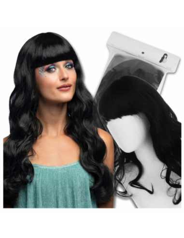 PERUKA WŁOSY DŁUGIE CZARNE Z GRZYWKĄ...