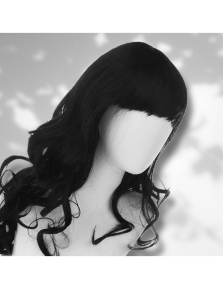 PERUKA WŁOSY DŁUGIE CZARNE Z GRZYWKĄ KARNAWAŁ PARTY FOTOBUDKA PANIEŃSKI URODZINY