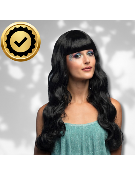 PERUKA WŁOSY DŁUGIE CZARNE Z GRZYWKĄ KARNAWAŁ PARTY FOTOBUDKA PANIEŃSKI URODZINY