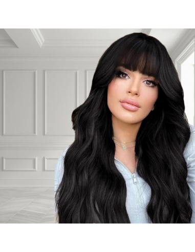PERUKA WŁOSY DŁUGIE CZARNE Z GRZYWKĄ...